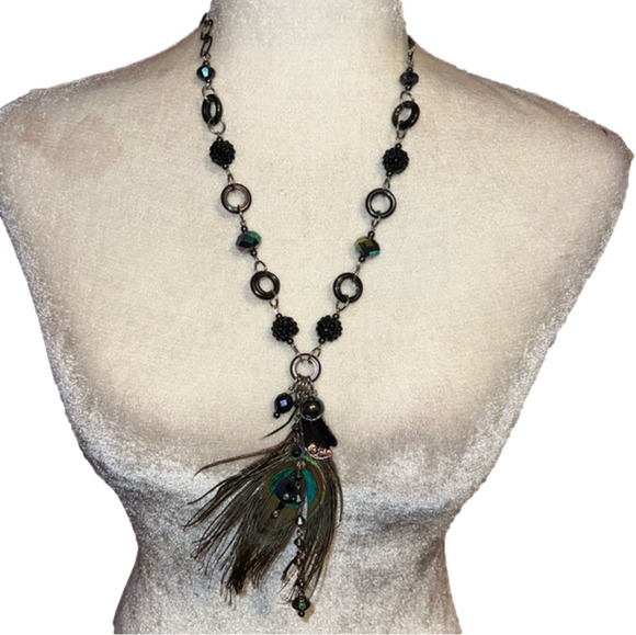 Peacock Feather Beaded Necklace - Picture 1 of 5